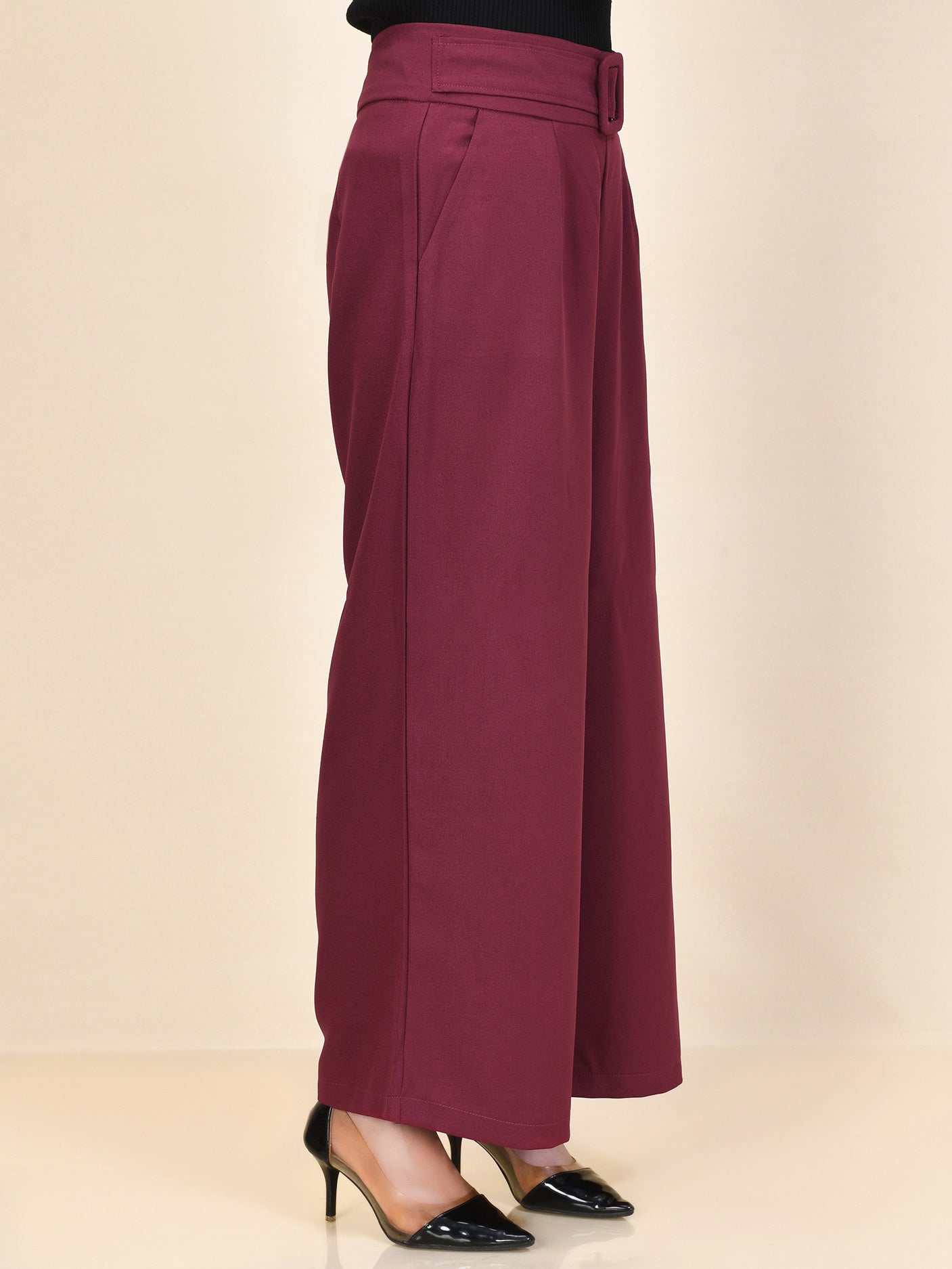 Belted Pants - Maroon Belted Pants - Maroon