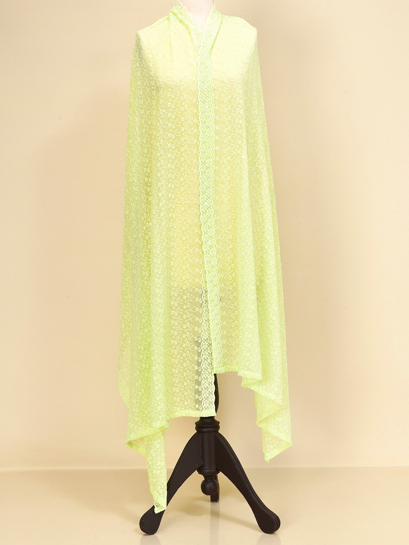 Embroidered Chiffon Dupatta - Lemon