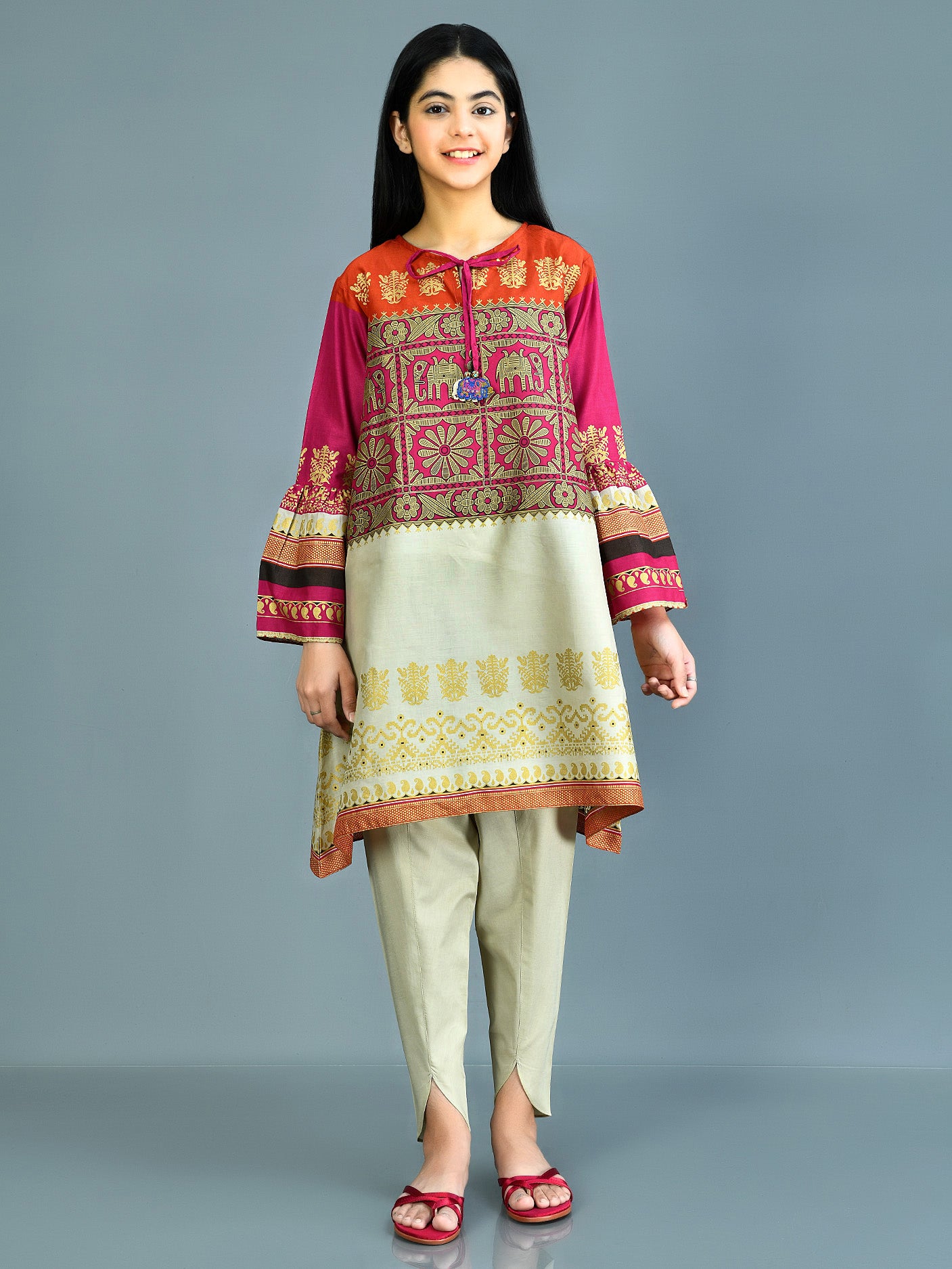 Printed Gold Lawn Suit