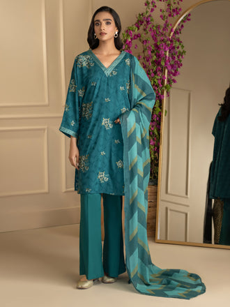 3 Piece Jacquard Suit-Embroidered (Unstitched)