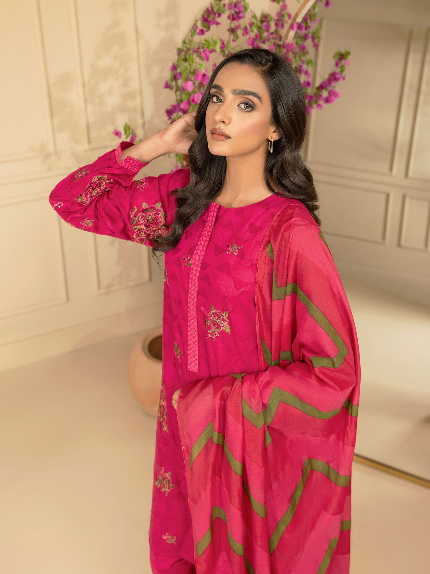 3 Piece Jacquard Suit-Embroidered (Unstitched)