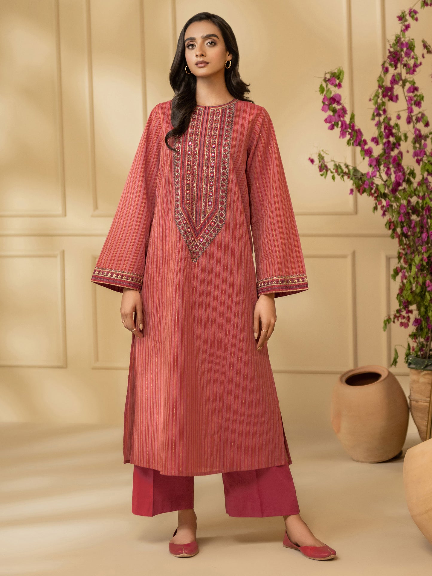 2 Piece Yarn Dyed Suit-Embroidered (Unstitched)