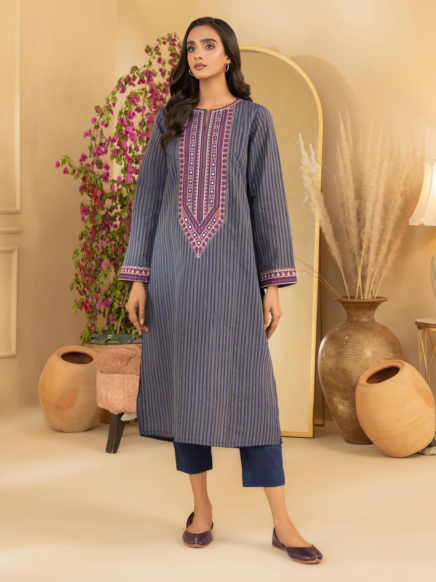 2 Piece Yarn Dyed Suit-Embroidered (Unstitched)