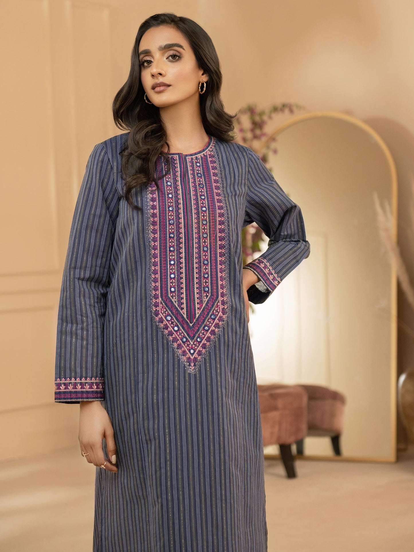 2 Piece Yarn Dyed Suit-Embroidered (Unstitched)