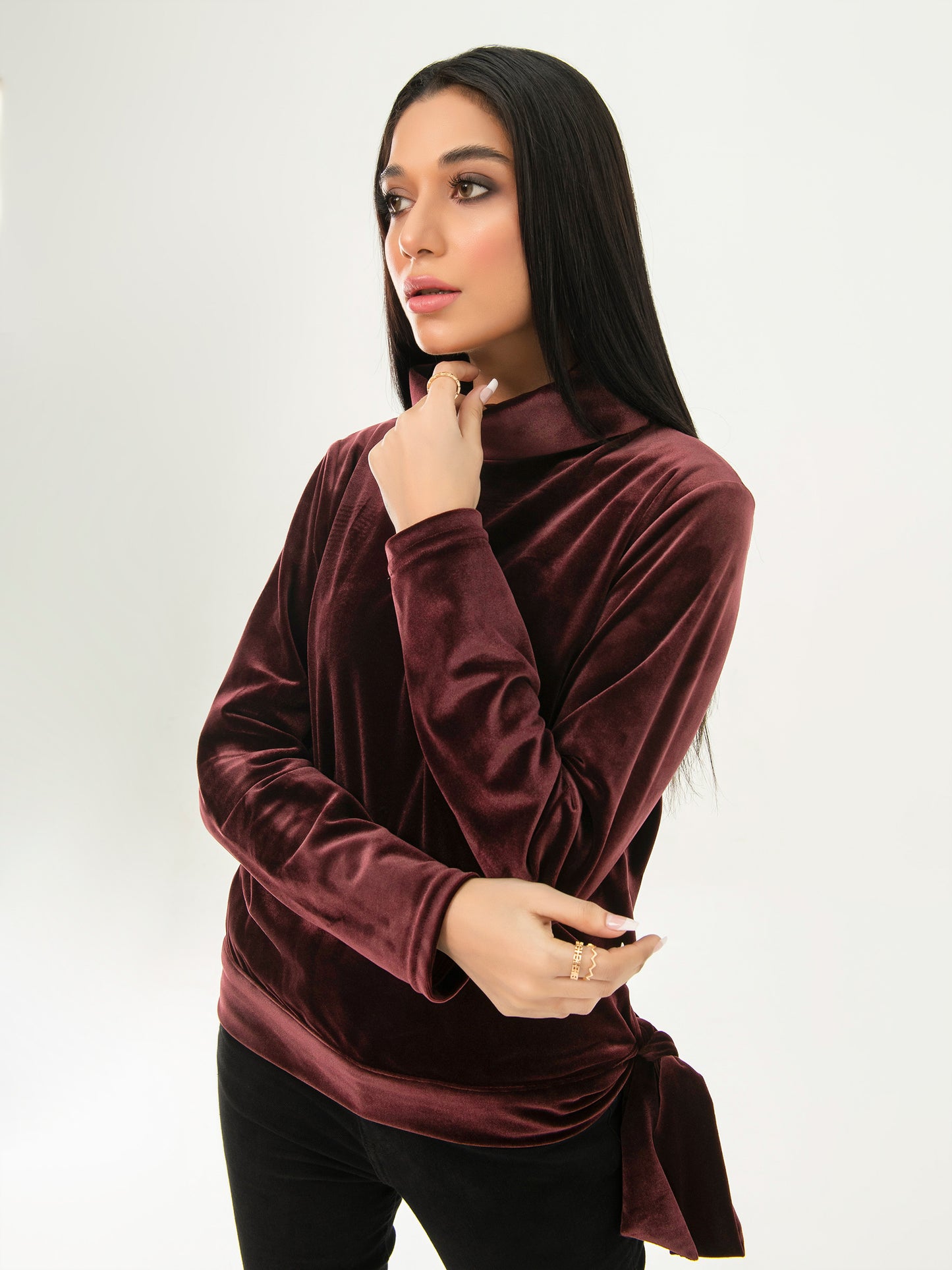 Turtle Neck Velvet Top