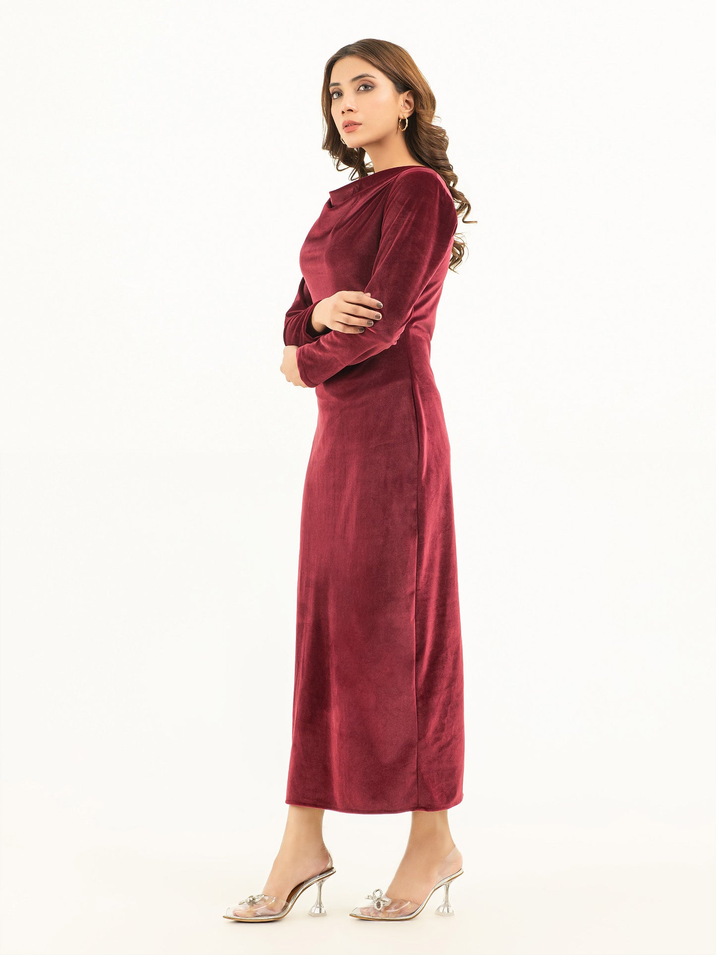 Cowl Neckline Velvet Dress