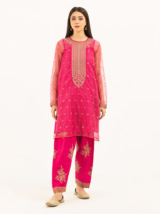 3 Piece Organza-Embroidered Suit (Pret)