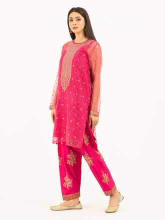 3 Piece Organza-Embroidered Suit (Pret)