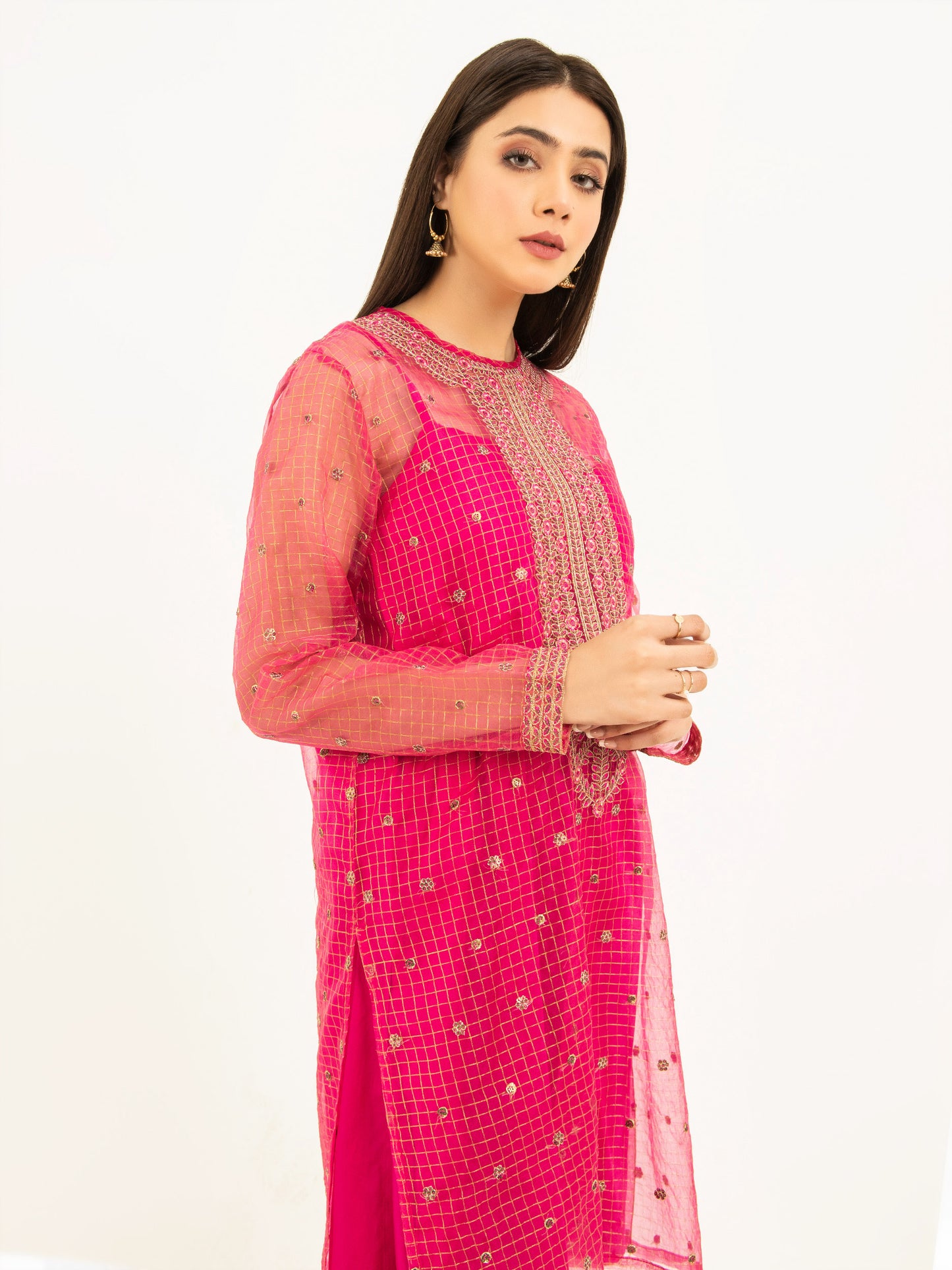 3 Piece Organza-Embroidered Suit (Pret)