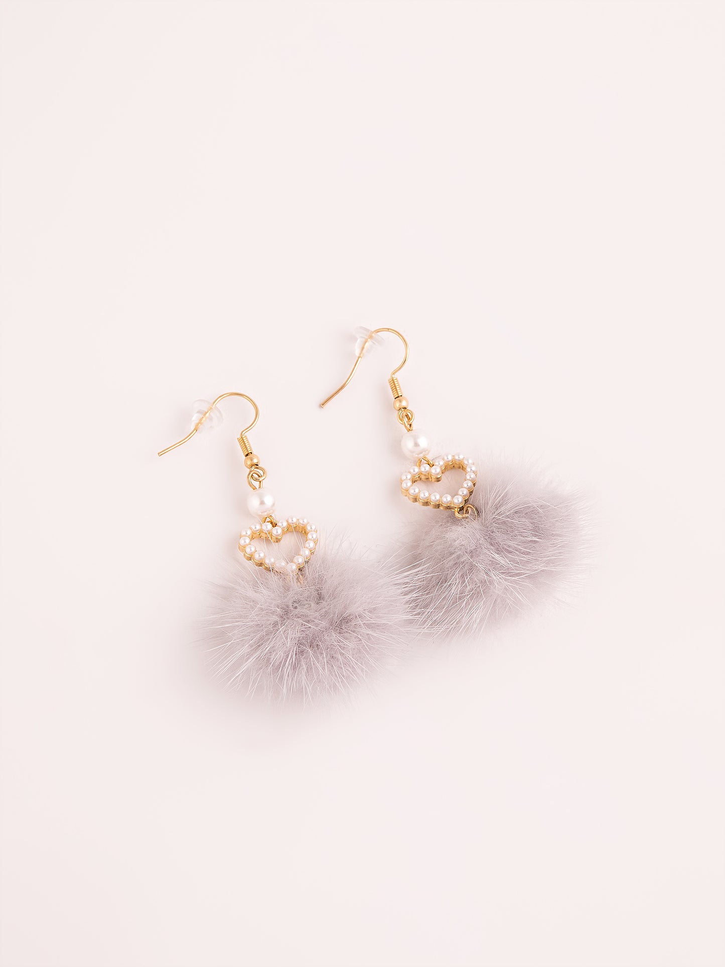 Embellished Heart Pompom Earrings