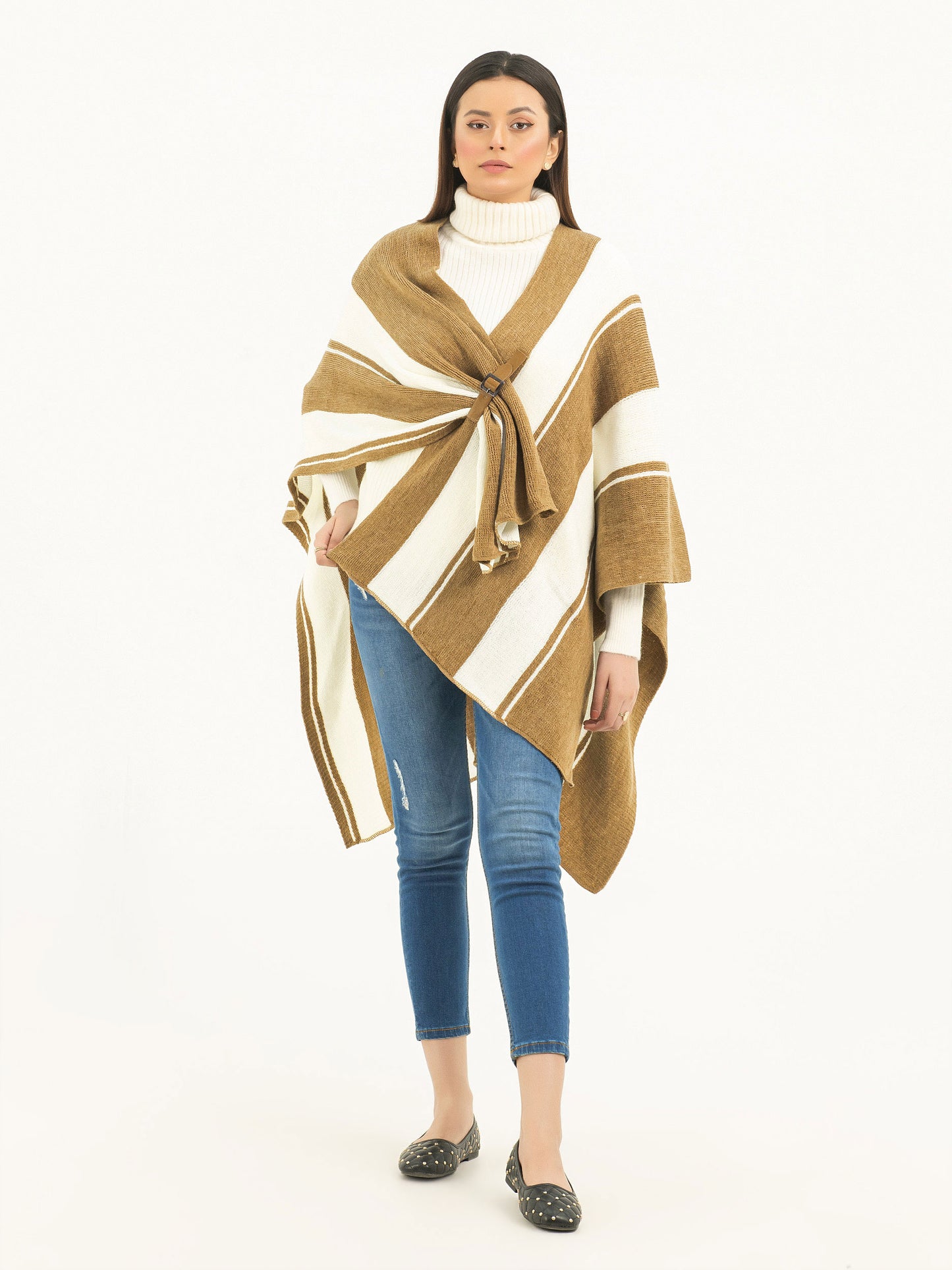 Buckled Two Tone Cape Shawl