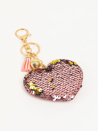 Sequined Heart Keychain