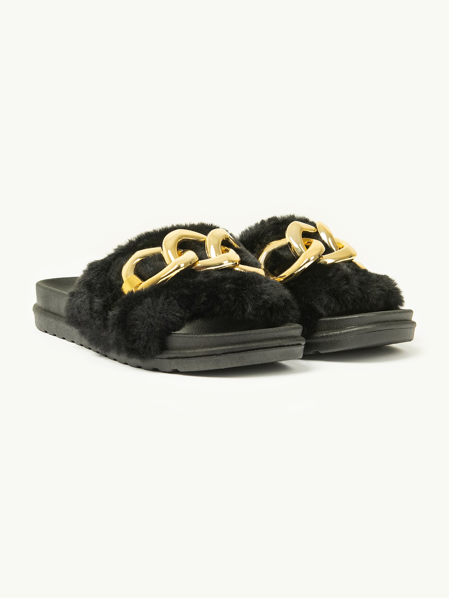 Chain Embellished Fur Sliders