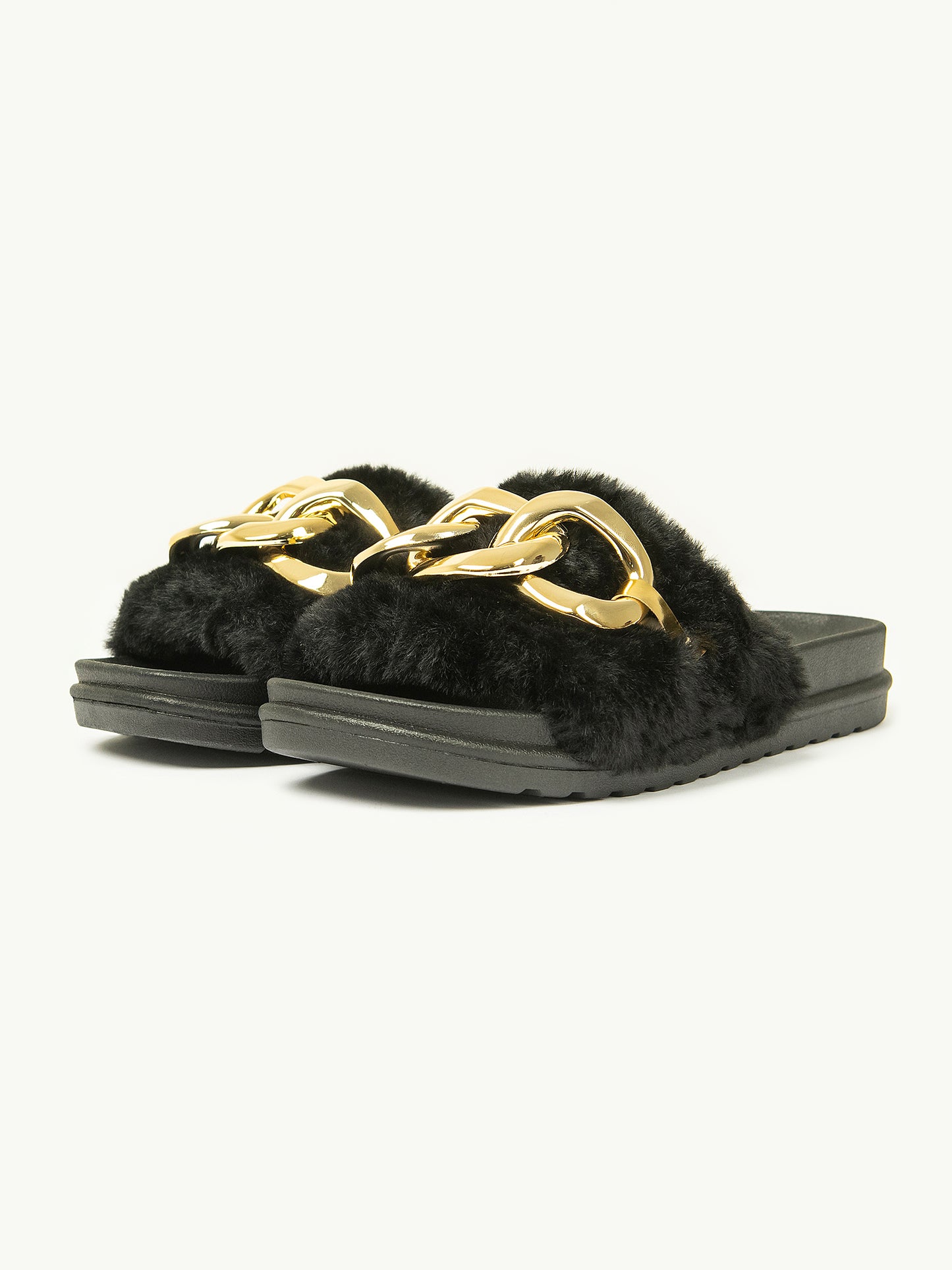 Chain Embellished Fur Sliders