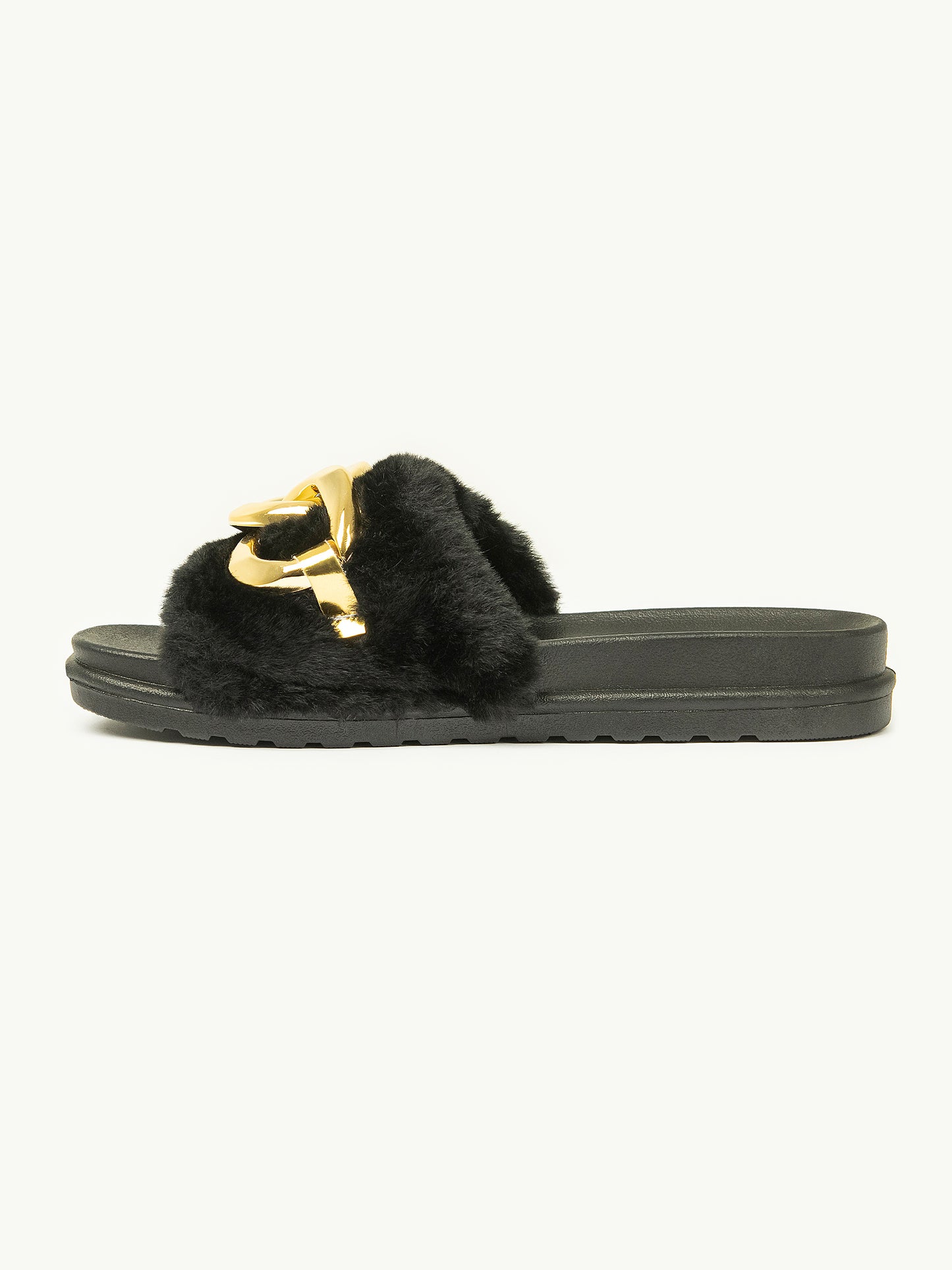 Chain Embellished Fur Sliders