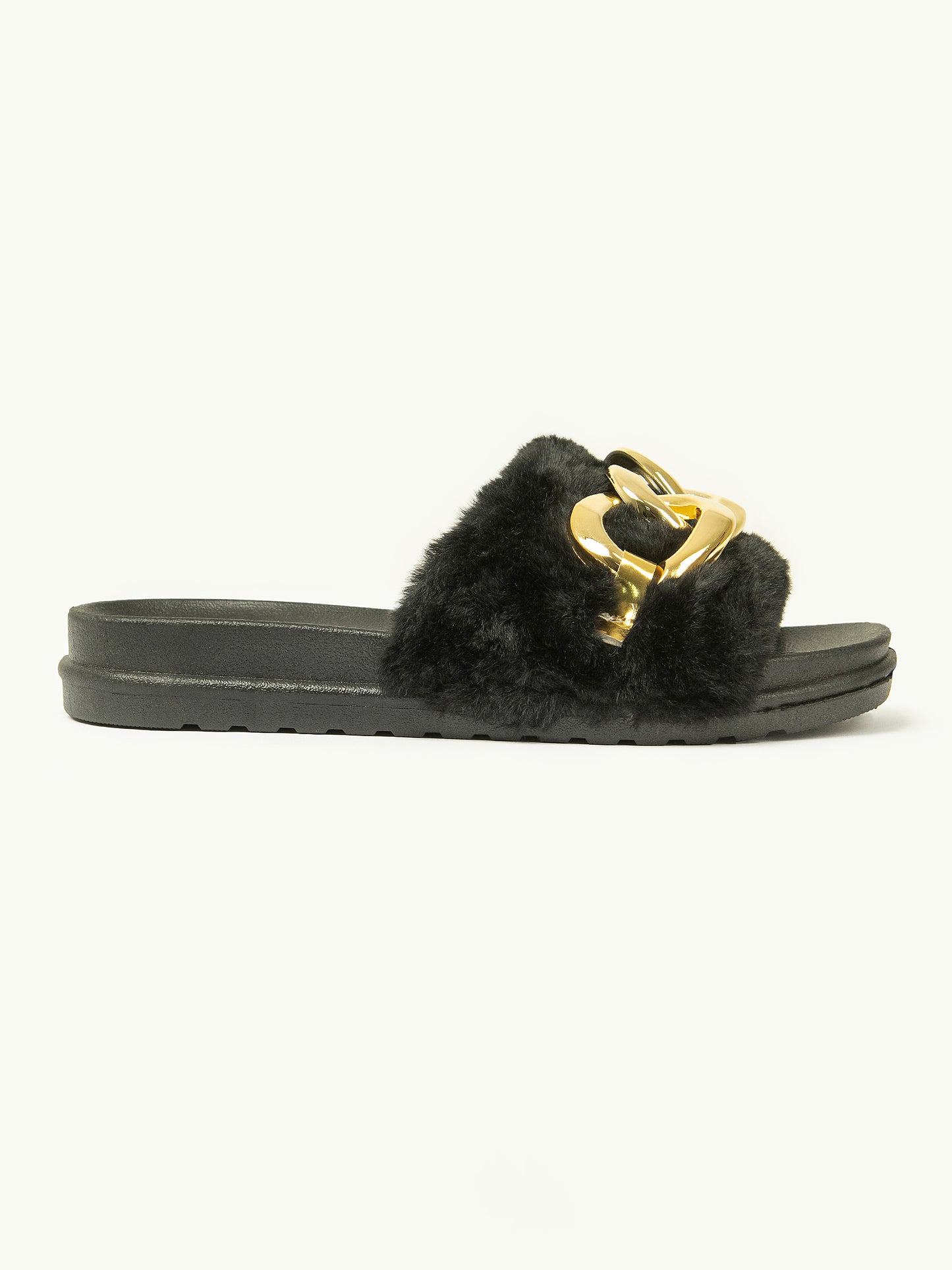 Chain Embellished Fur Sliders