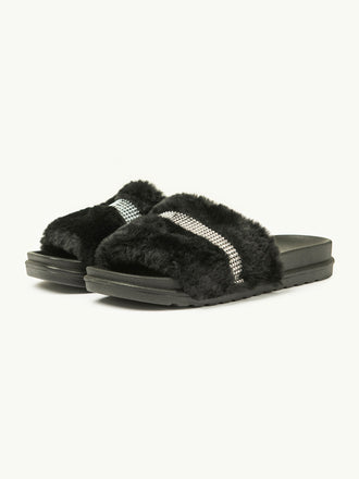 Embellished Fur Sliders