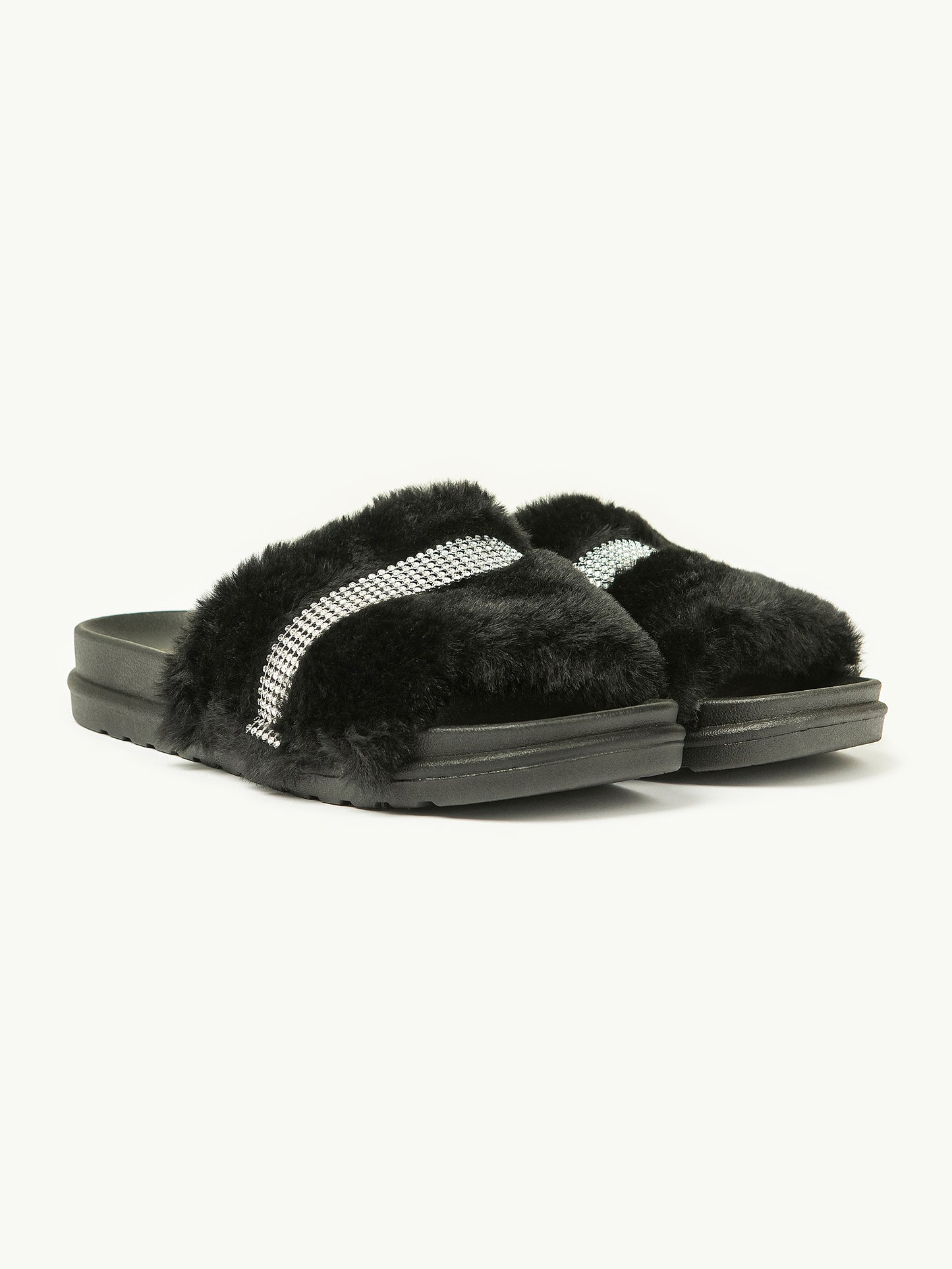 Embellished Fur Sliders