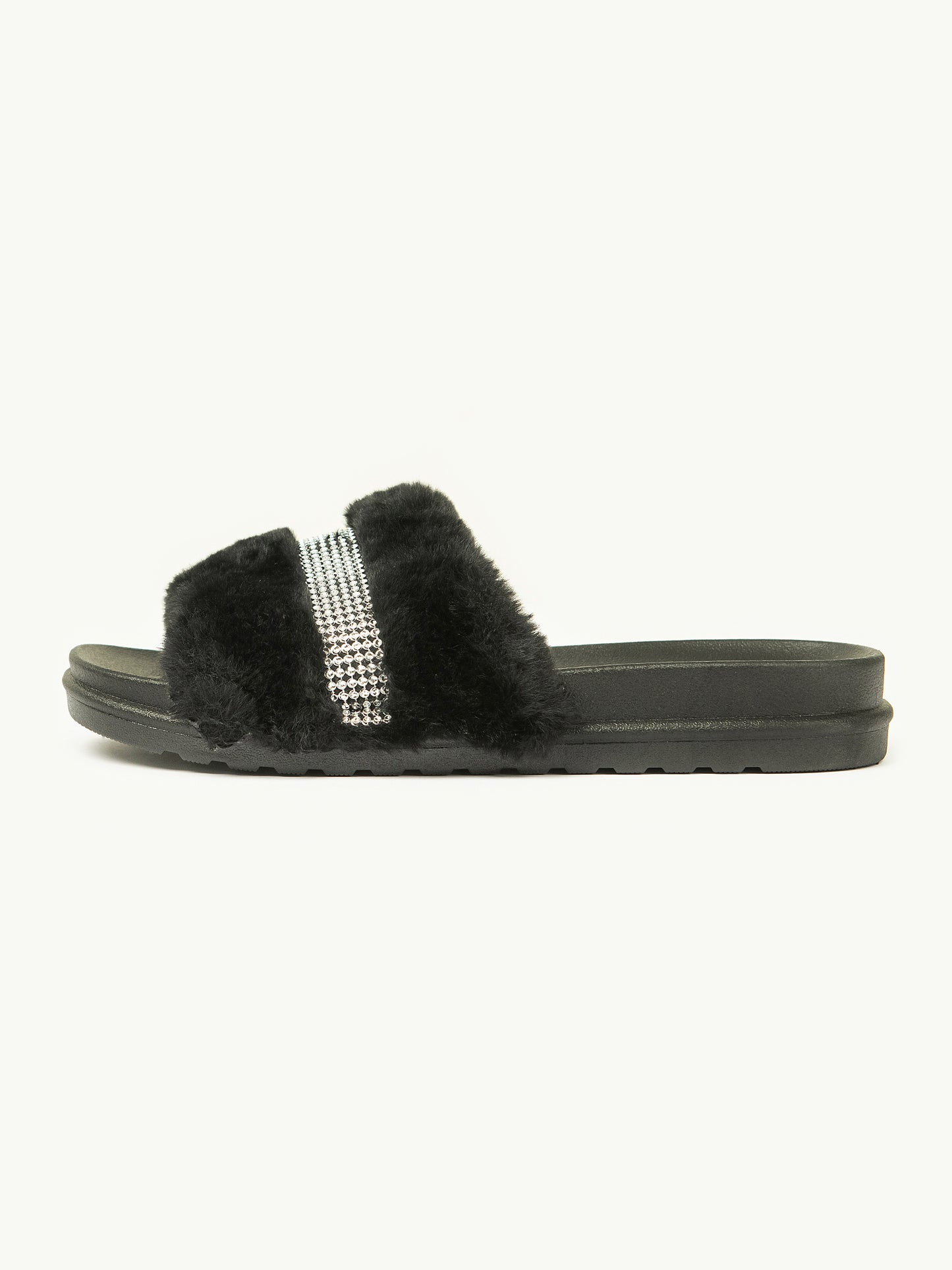 Embellished Fur Sliders