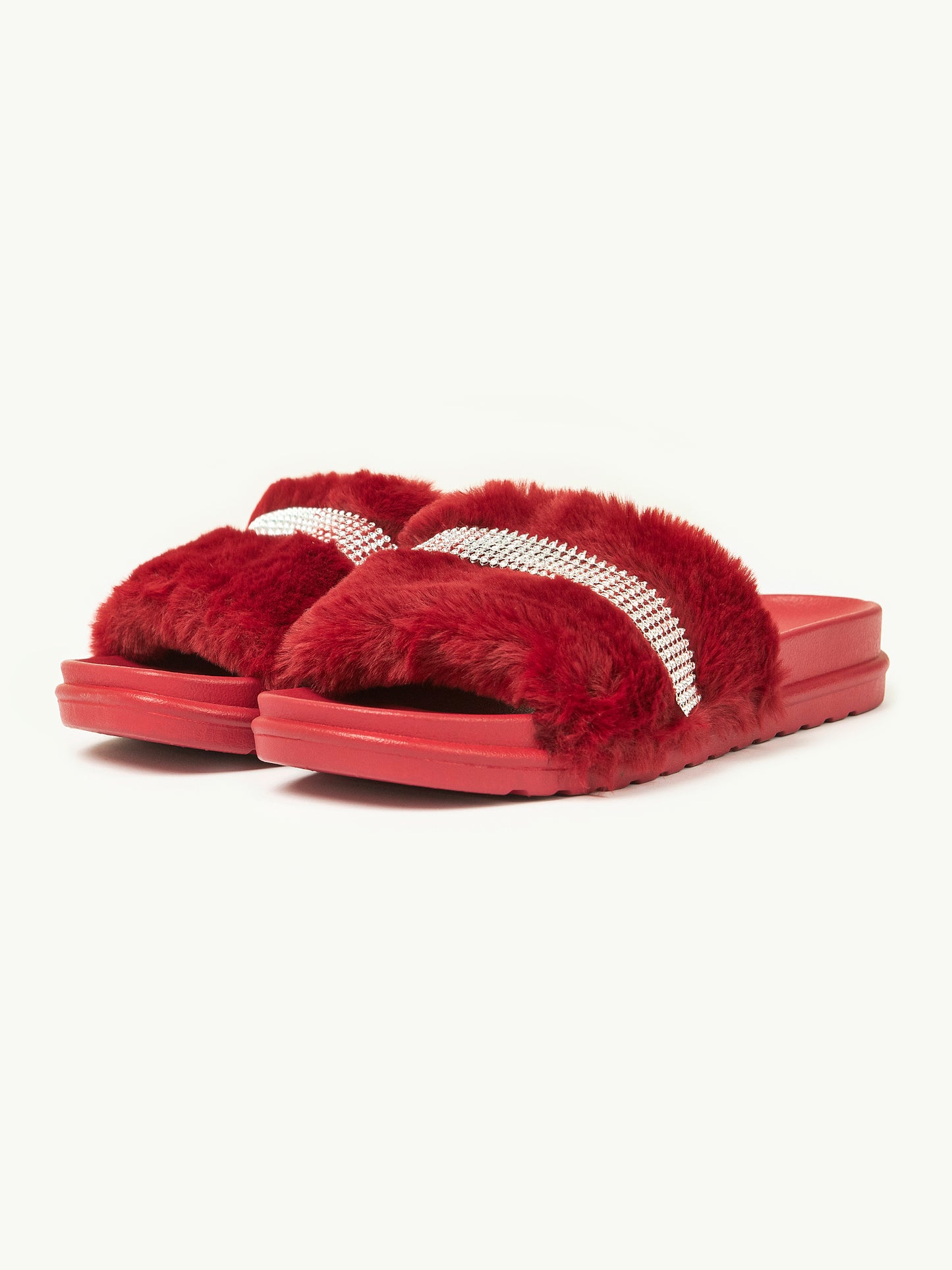 Embellished Fur Sliders