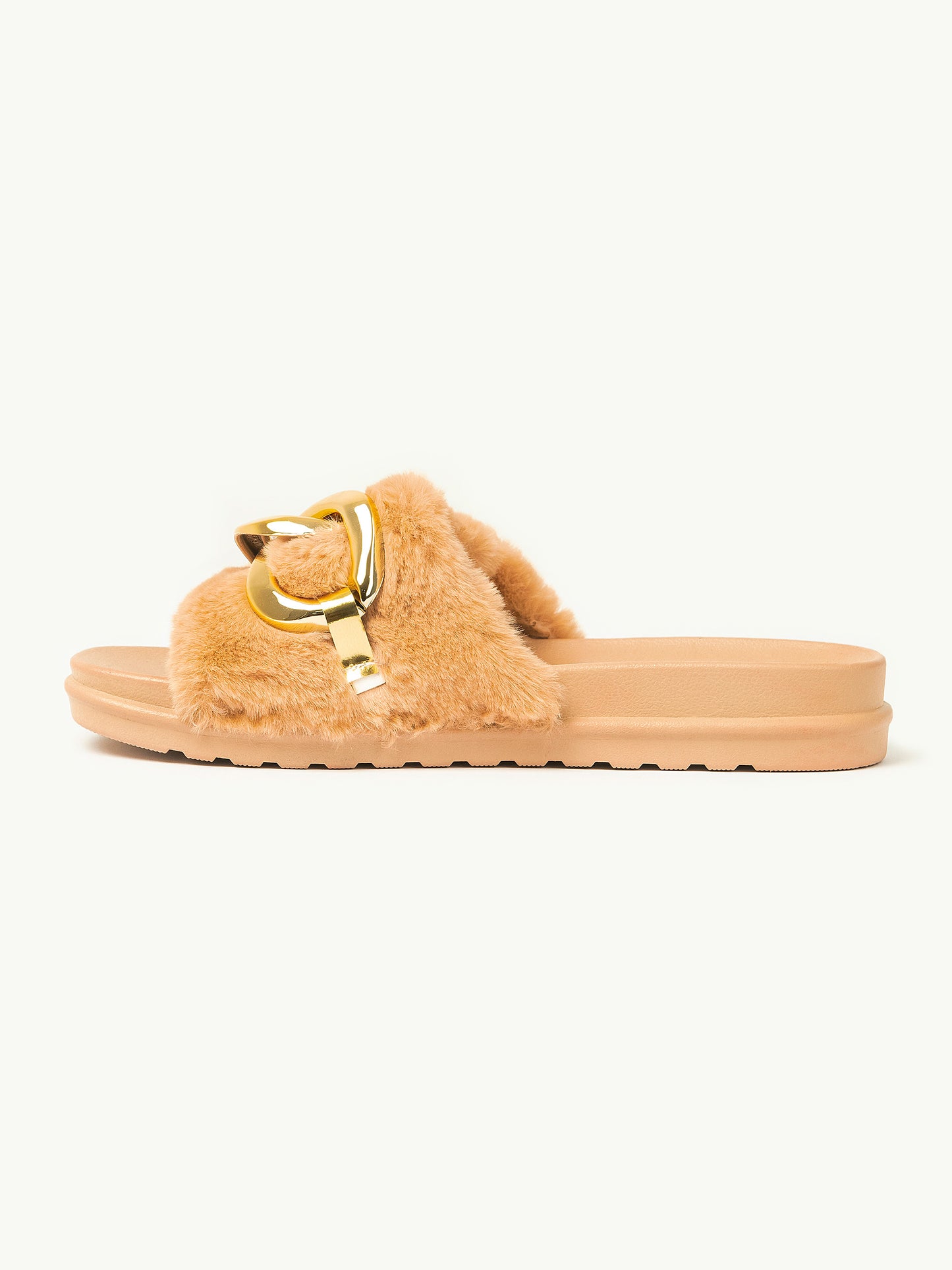 Chain Embellished Fur Sliders