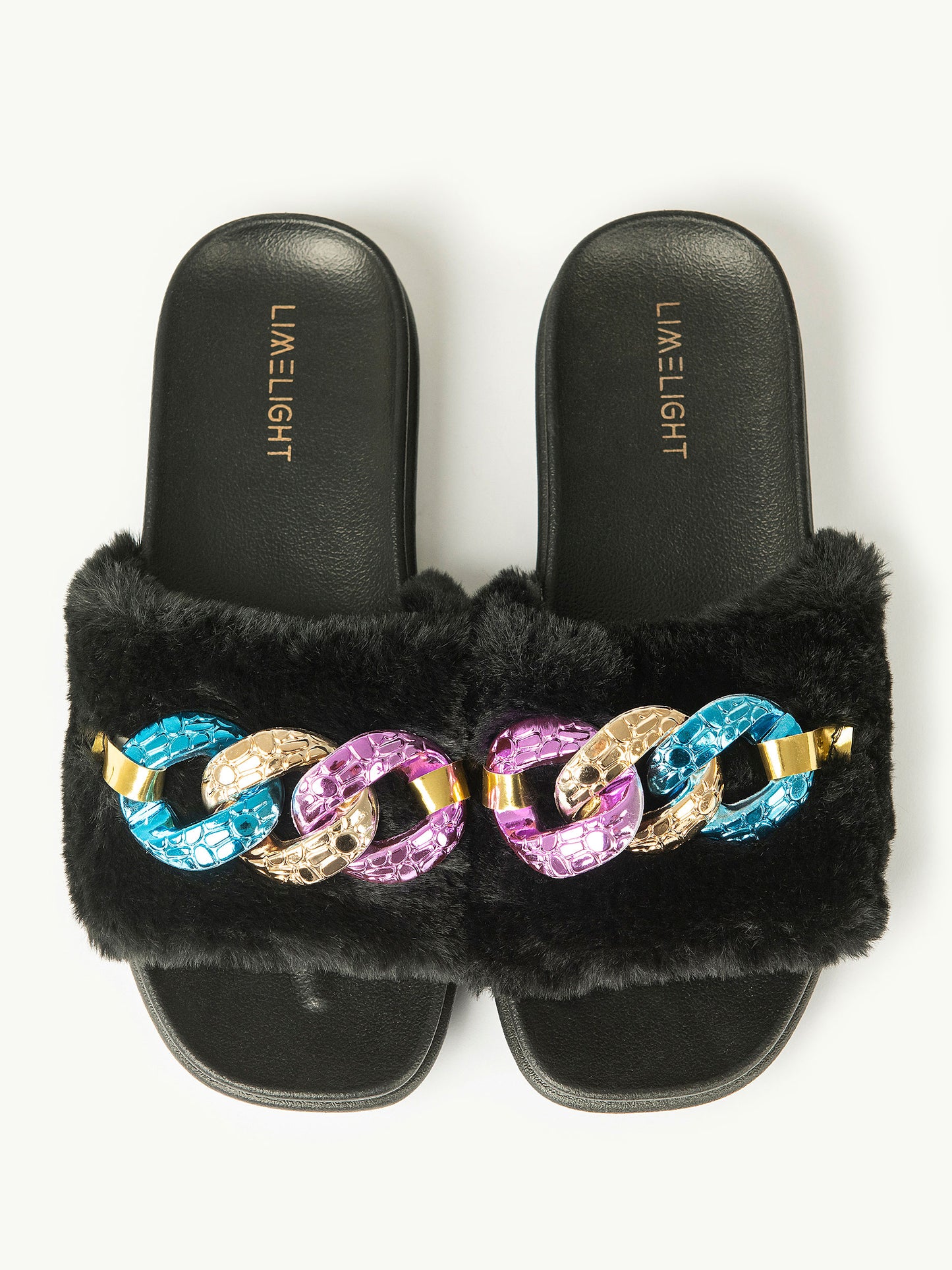 Chain Embellished Fur Sliders