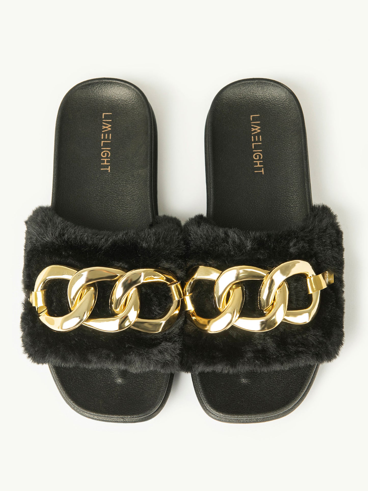 Chain Embellished Fur Sliders