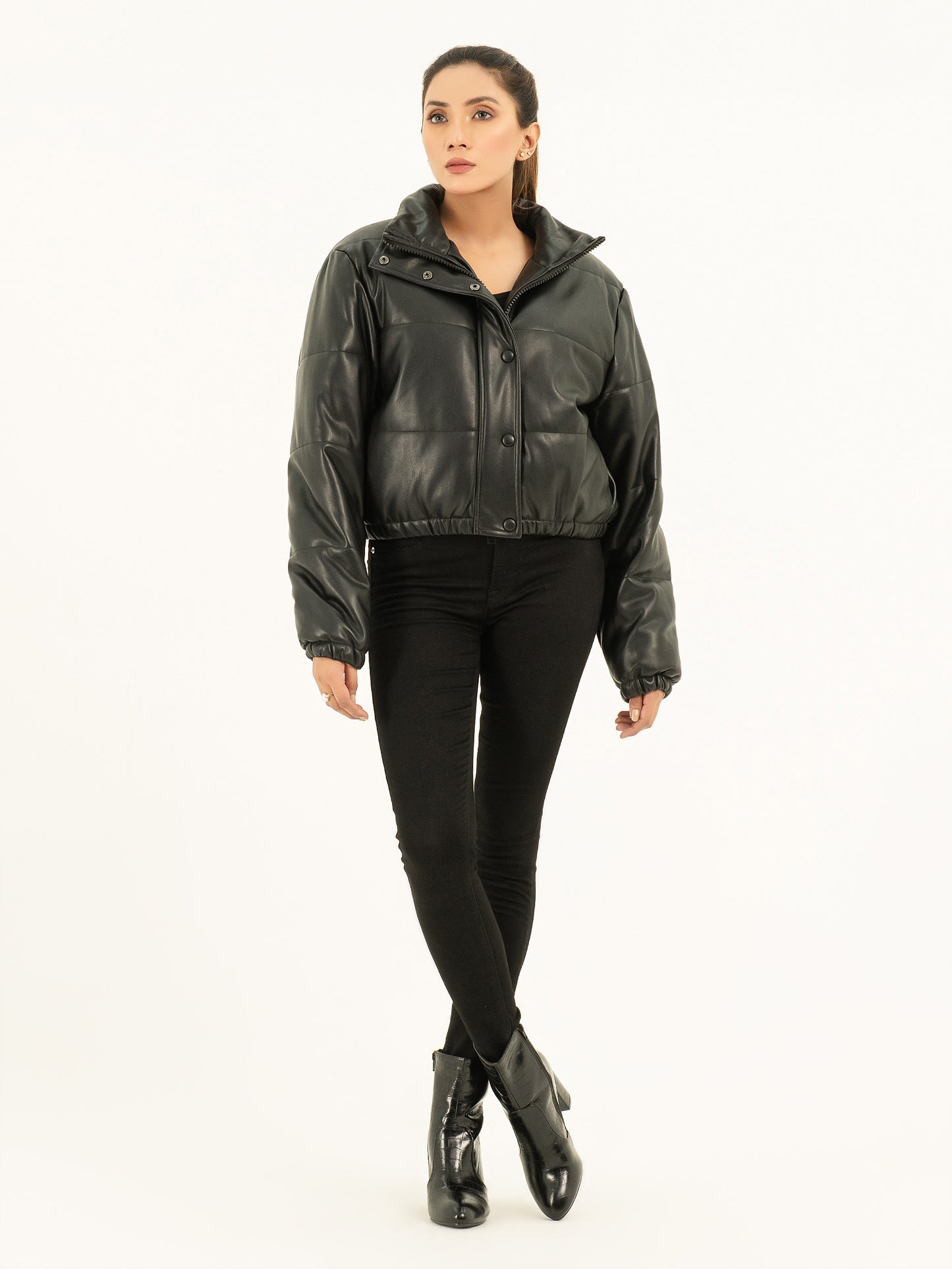 Faux Leather Puffer Jacket