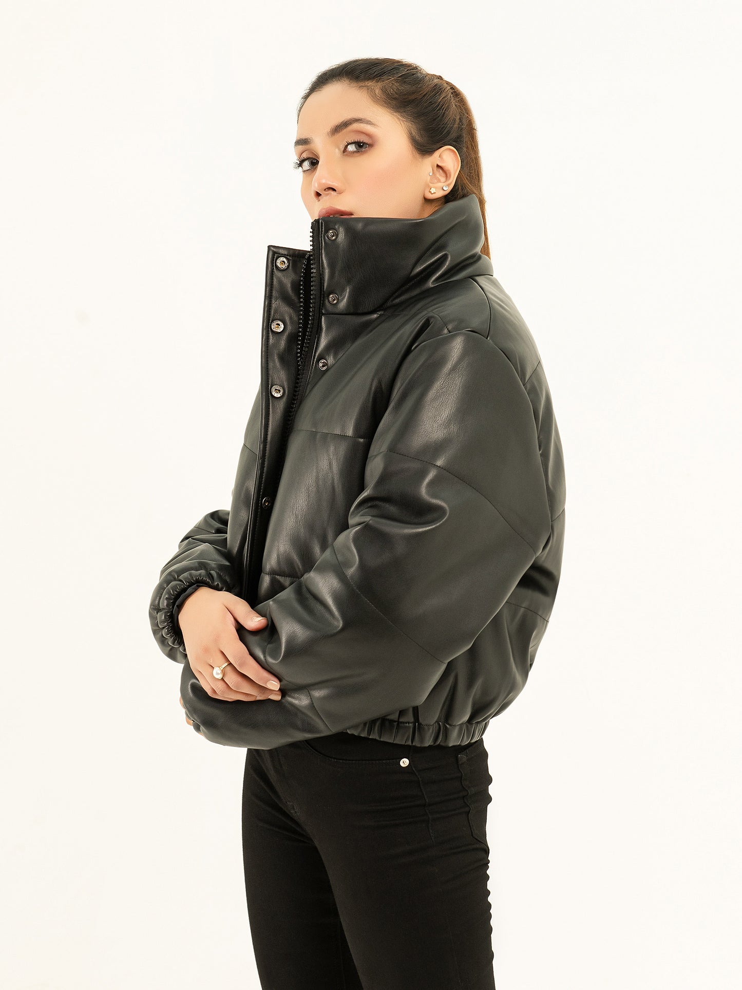 Faux Leather Puffer Jacket