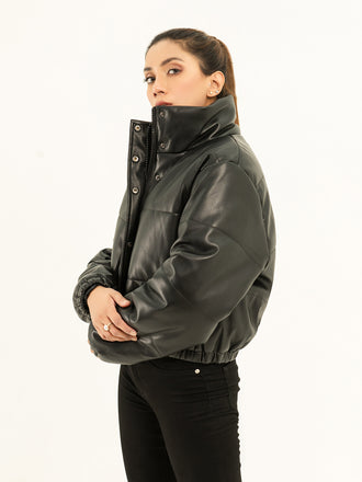 Faux Leather Puffer Jacket