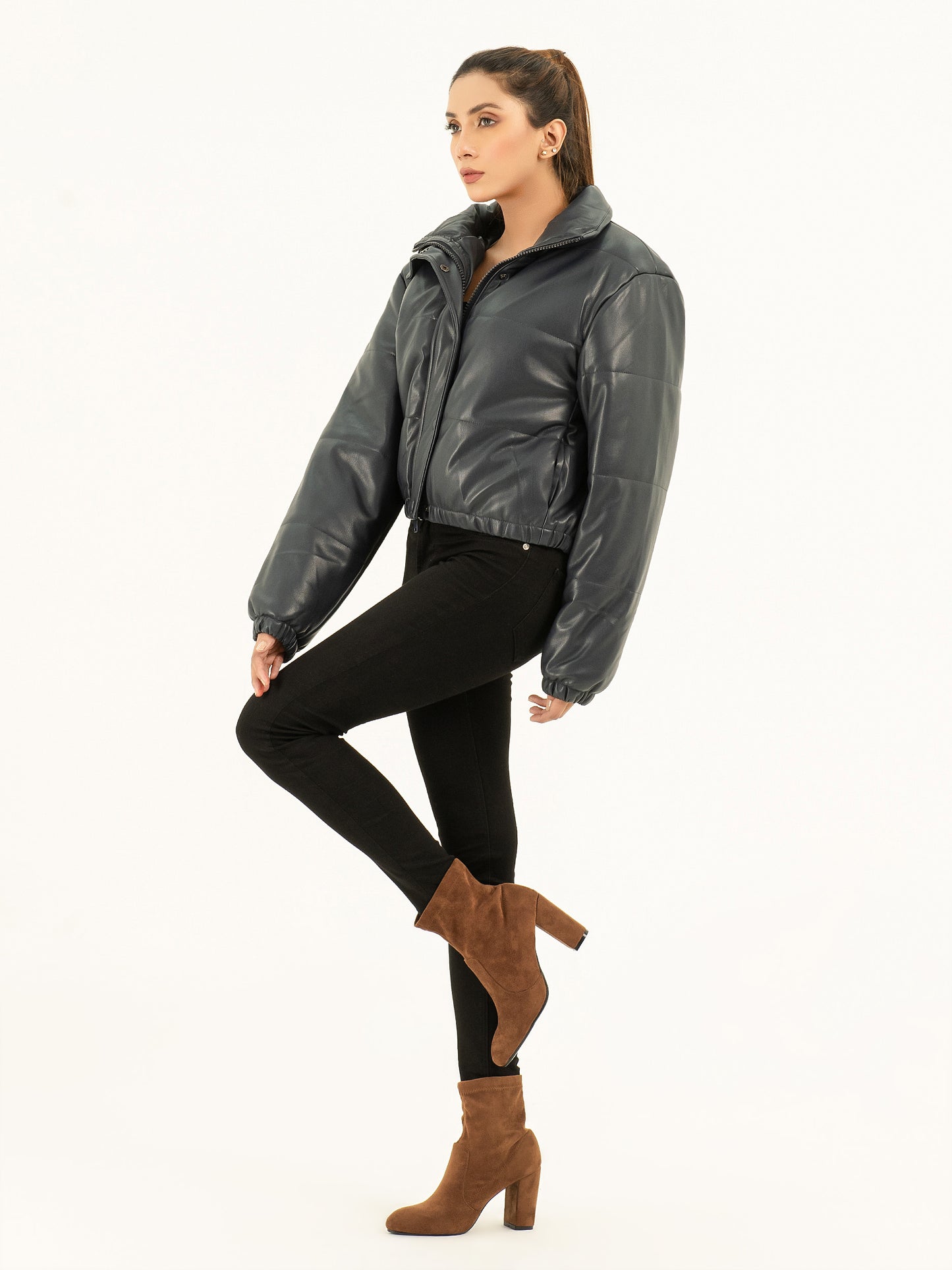 Faux Leather Puffer Jacket