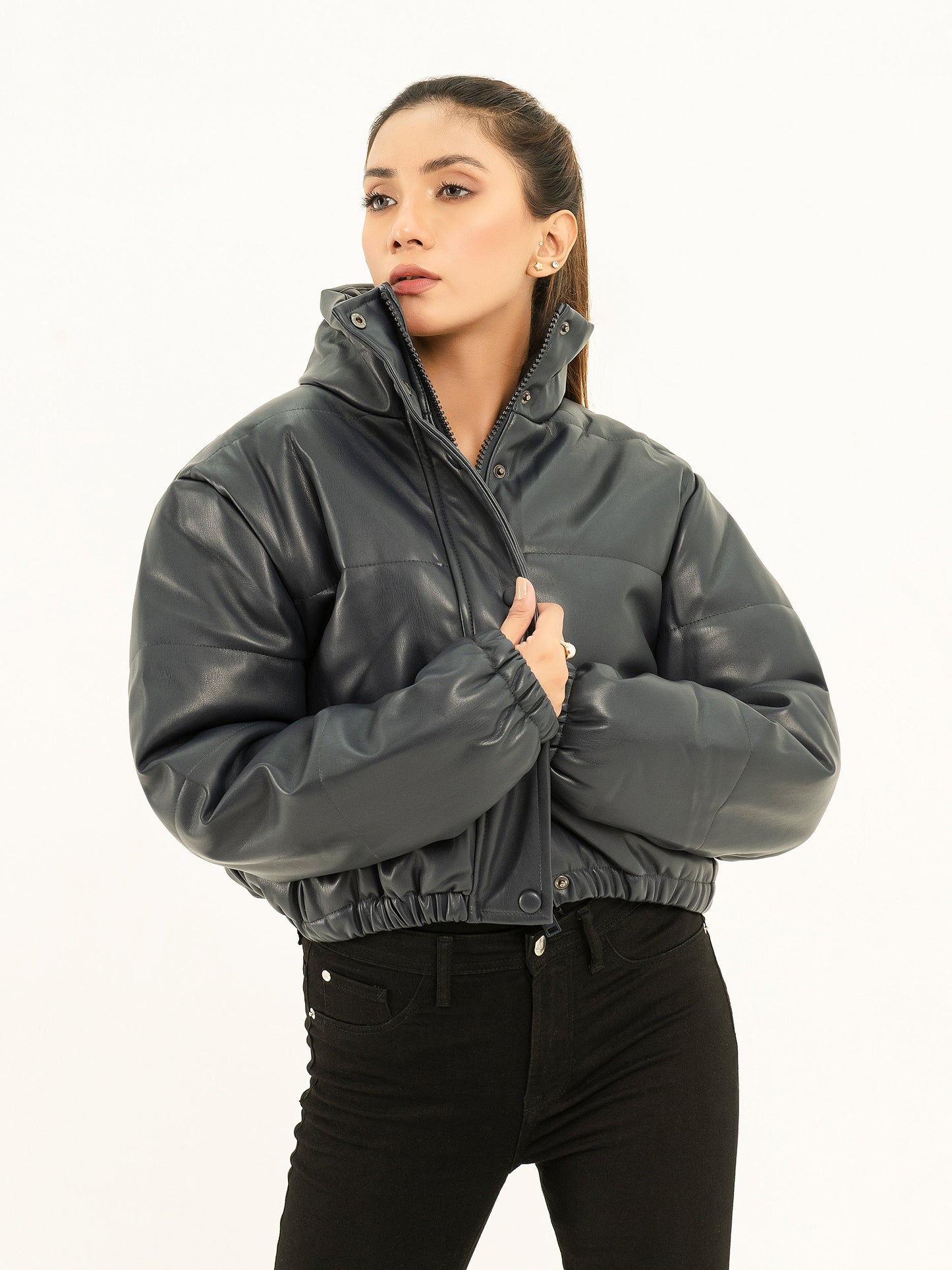 Faux Leather Puffer Jacket