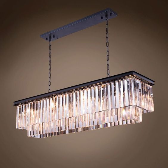 Vintage Clear Crystal Rectangular Chandelier - Dining Room - Sofary Lighting