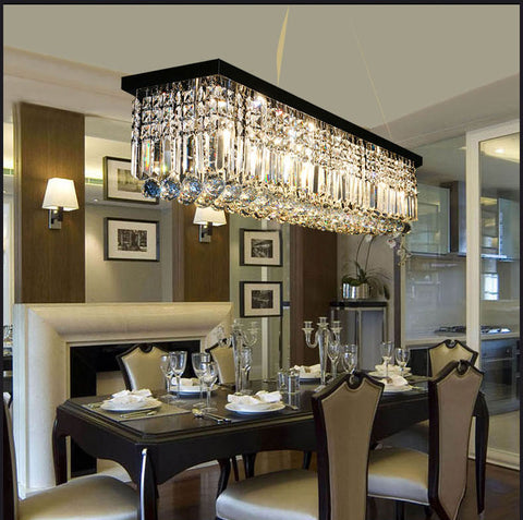 Black Rectangular Raindrop Crystal Chandelier - Dinning Room - Sofary Lighting 