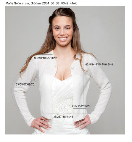 Bolero Jacke für Bräute Sofie mit Maßen in weiß 