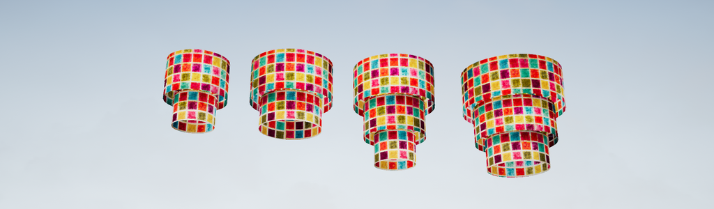 Tiered Pendant Lamp Shades, Handmade in many stunning designs. Rigidly Backed. 