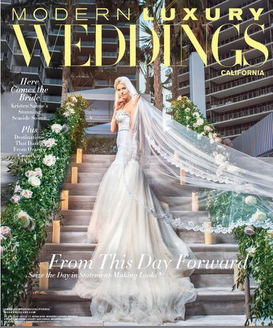 MODERN LUXURY WEDDINGS CA - SUMMER 2018 with bride on stairs