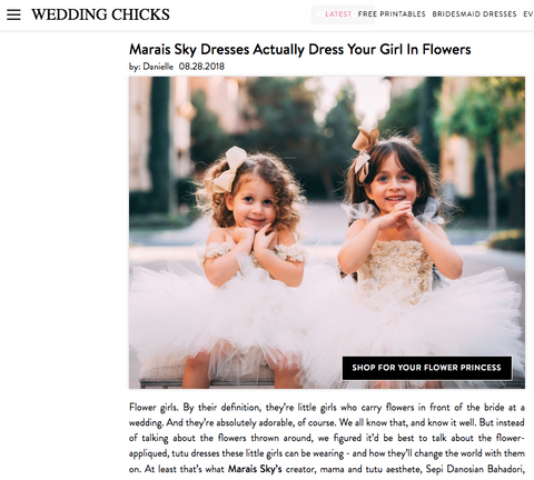 WEDDINGCHICKS.COM - SEPTEMBER 2018 Marais Sky Dresses Actually Dress Your Girl in Flowers