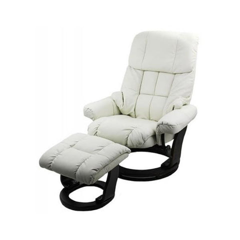 scaun masaj piele alb rotativ cu otoman