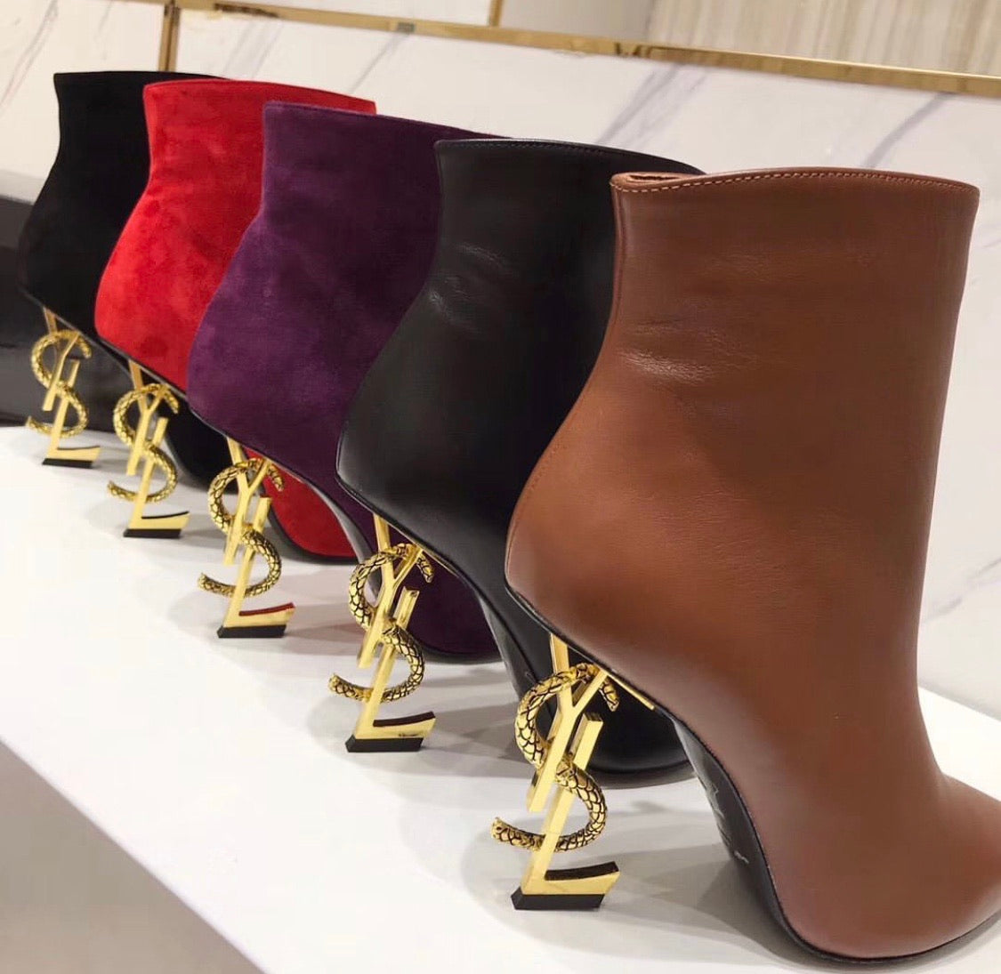 gold ysl boots