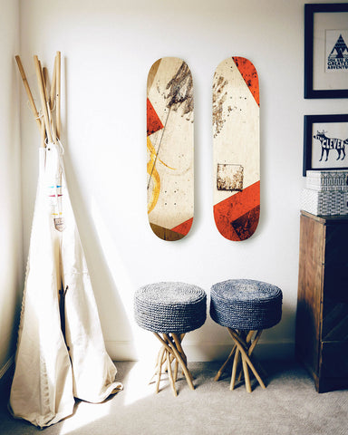how to hang skateboards, how to hang a skateboard on the wall, skateboard decks wall art