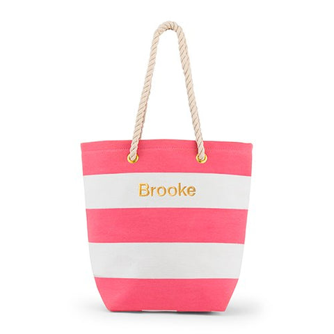 Striped Beach Bag - Pink and White