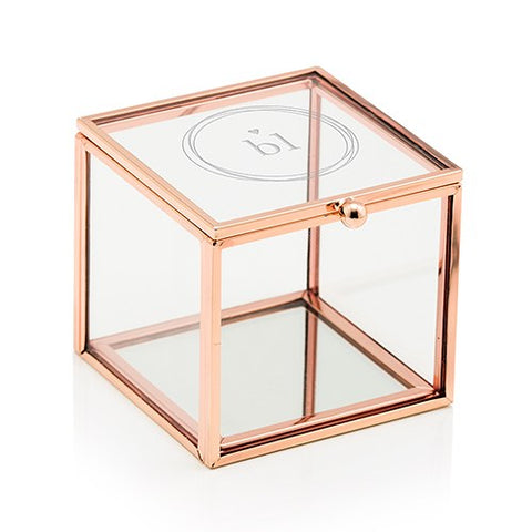 Glass and Rose Gold Square Box - Couple Monogram Halo