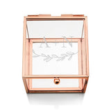 Glass and Rose Gold Square Box - Couple Monogram with Rustic Leaf