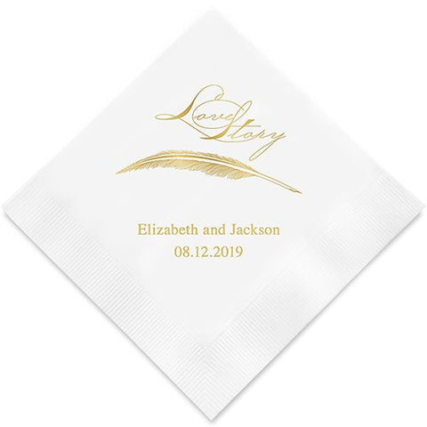 Love Story with Feather Printed Paper Napkins