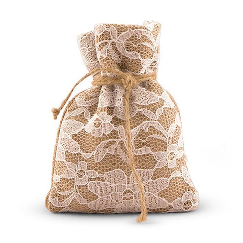 Rustic Lace and Burlap Drawstring Bag