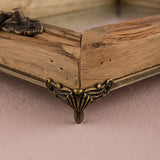 Rustic Wood Decorative Tray with Ornamental Handles