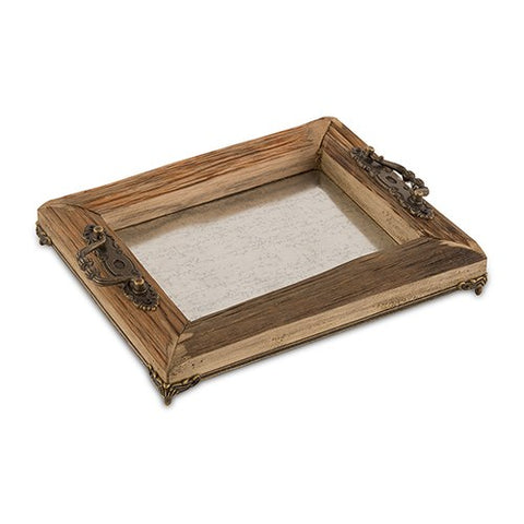 Rustic Wood Decorative Tray with Ornamental Handles