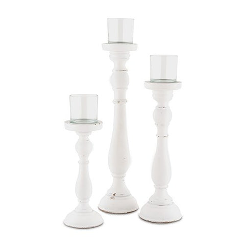 Shabby Chic White Candle Holder Set