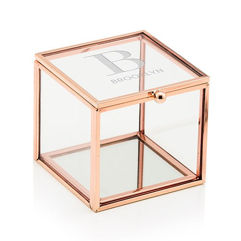 Glass and Rose Gold Square Box - Modern Monogram